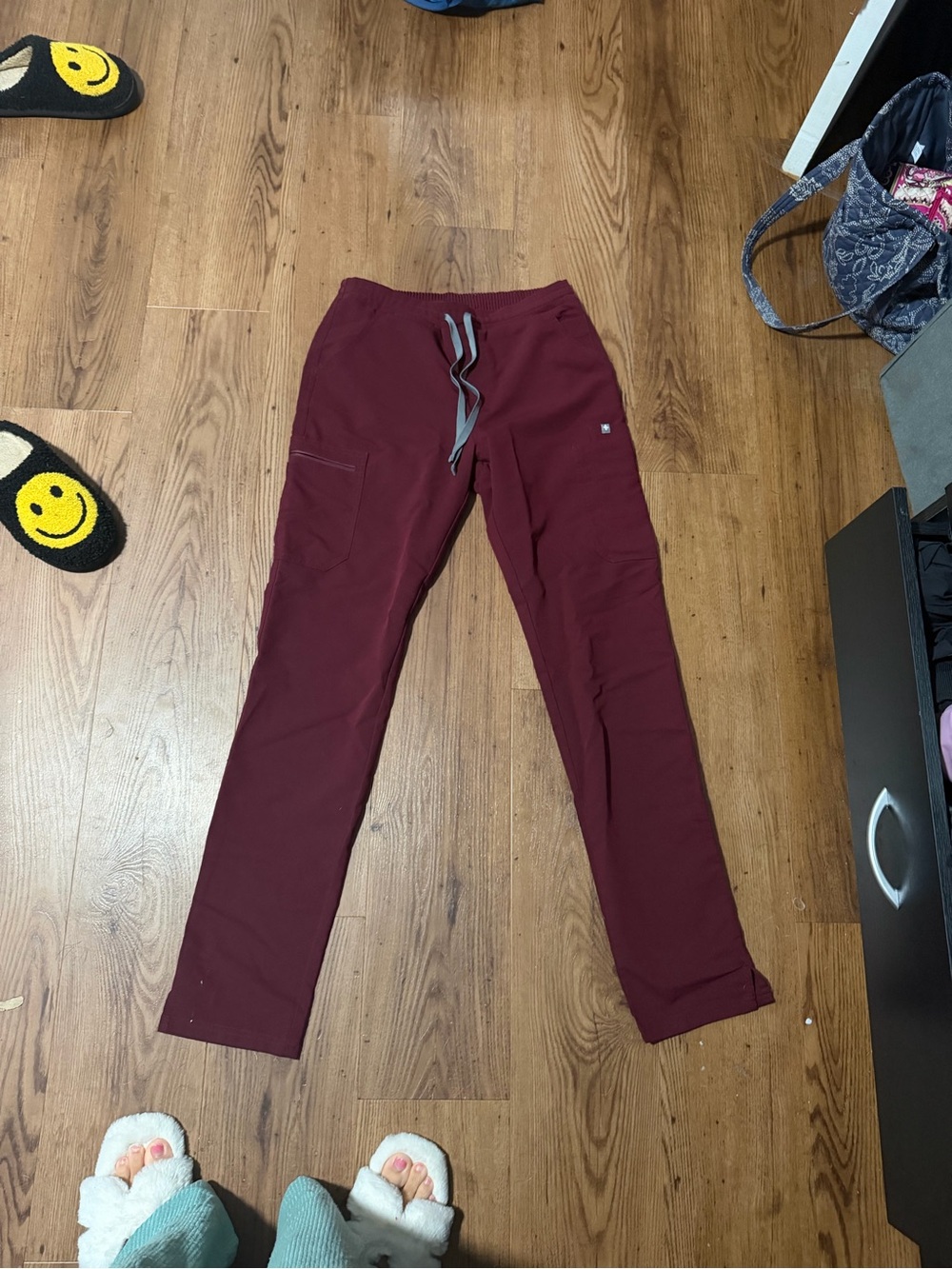 Figs Burgundy Drawstring Scrub Pants (Yola) tall